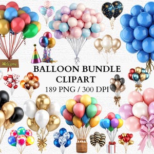 Lot de cliparts ballons de luxe, ballons métalliques et pastel, décoration de fête d'anniversaire, ballons élégants, motifs imprimables pour un usage commercial, événementiel