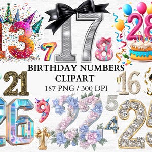 Número de aniversário floral clipart rosas números clipart pacote marco aniversário número impressões digitais uso comercial números florais PNG