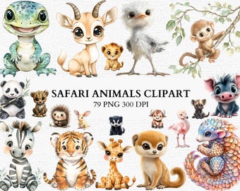 サファリ動物クリップアートバンドルPNGベビージャングル動物園動物かわいいサファリ保育園アート野生動物ステッカーキッズパーティー昇華商業利用