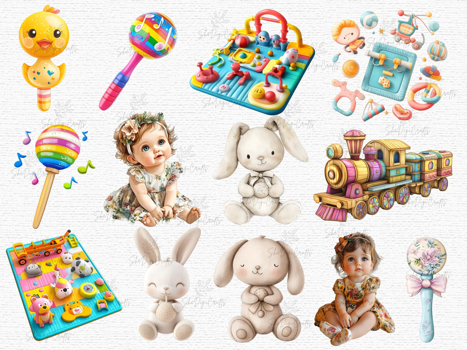 Cute Baby Rattles Png Clipart Set Baby Toys PNG Collection Colorful ...