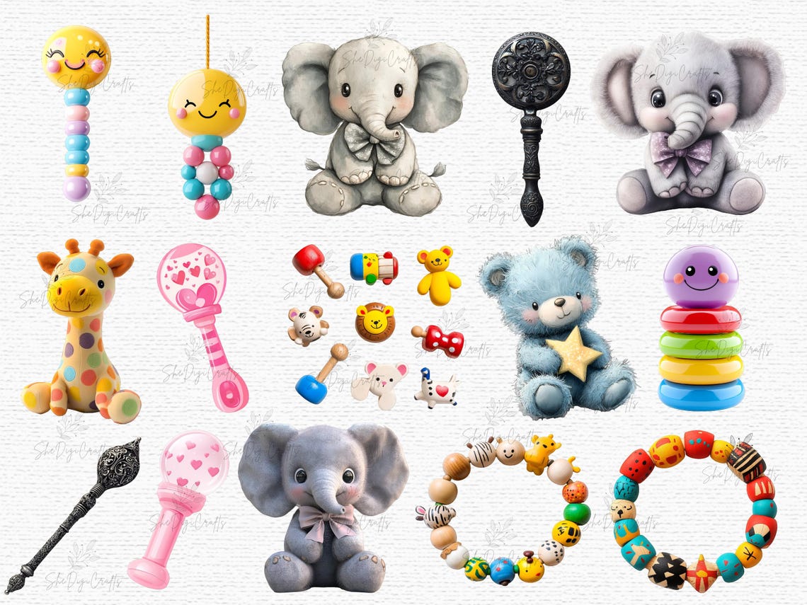 Cute Baby Rattles Png Clipart Set Baby Toys PNG Collection Colorful ...