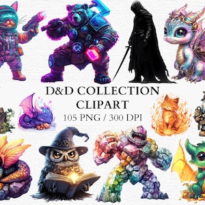Personagem D&D PNG Elementos de arte de fantasia Dragões Magos Fadas Coleção Dungeons and Dragons Chibi Designs de fantasia Pacote D&D PNG