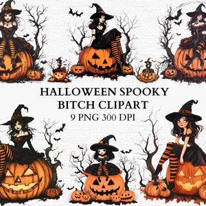 Spooky Witch Halloween Clipart Dark Gothic PNG Sexy Witch on Pumpkin 9 Gothic Witch Graphics for Cricut Sublimation Stickers and Digital Art