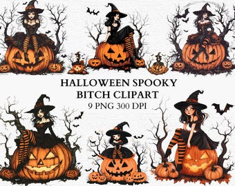 Spooky Witch Halloween Clipart Dark Gothic PNG Sexy Witch on Pumpkin 9 Gothic Witch Graphics for Cricut Sublimation Stickers and Digital Art