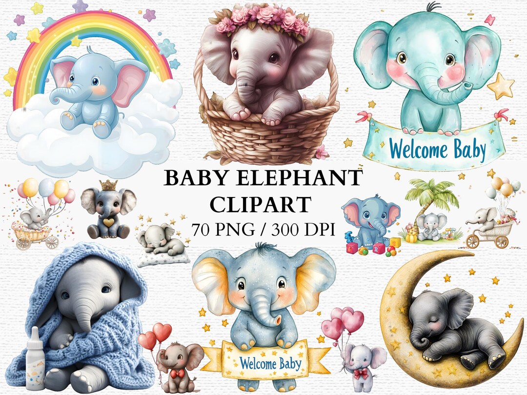 Cute Baby Elephant Clipart Bundle Pastel Nursery Art Baby Shower ...