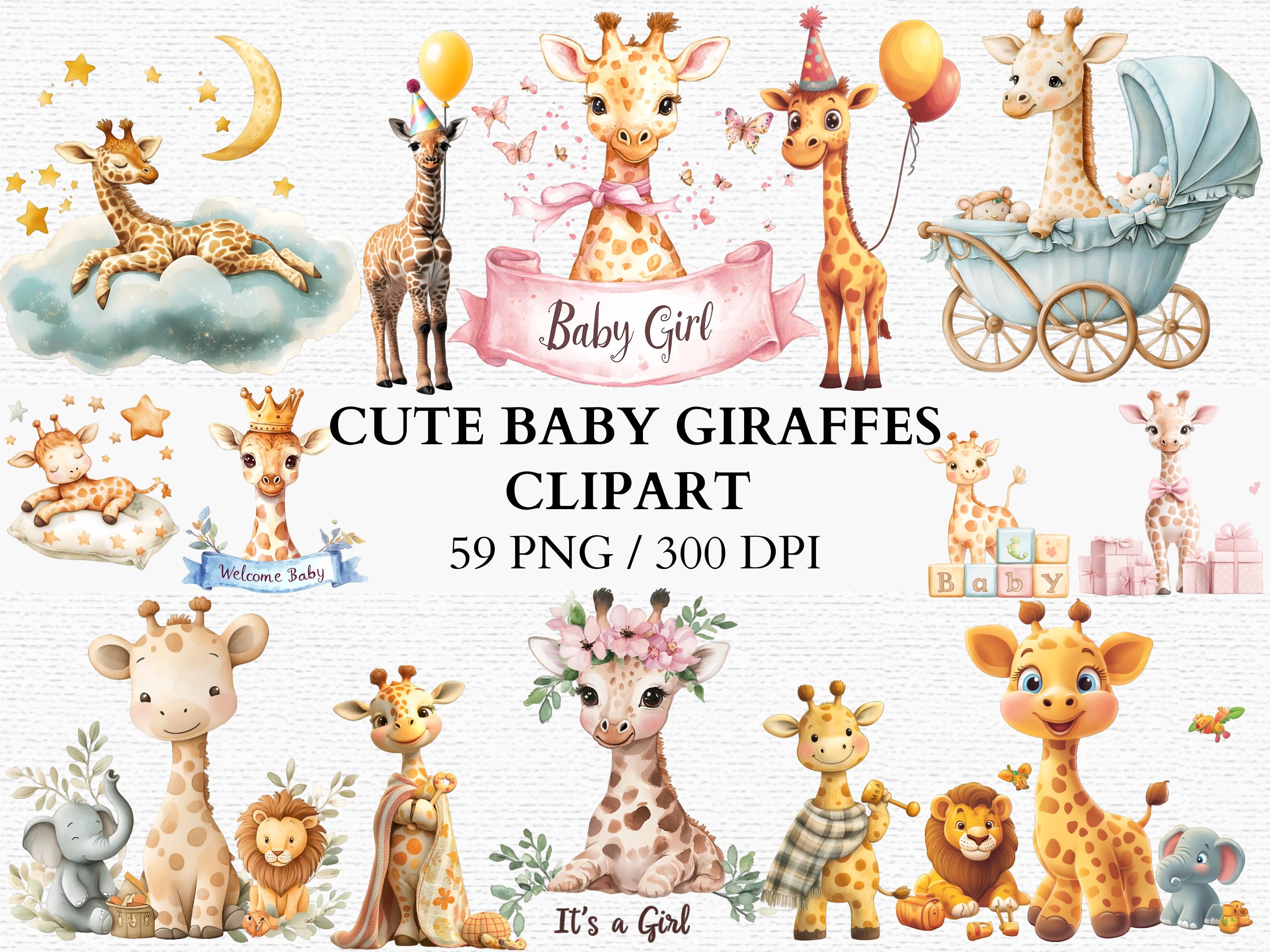 Baby Giraffe Clipart PNG, Cute Safari Animal Clip Art, Baby Shower Girl ...