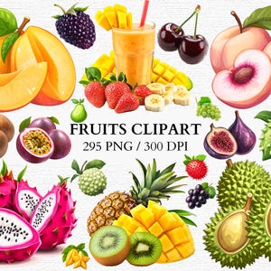 Fruits Clipart aquarelle Fruits PNG Bundle Sublimation de fruits pomme banane avocat pastèque fraise Orange avocat téléchargement numérique