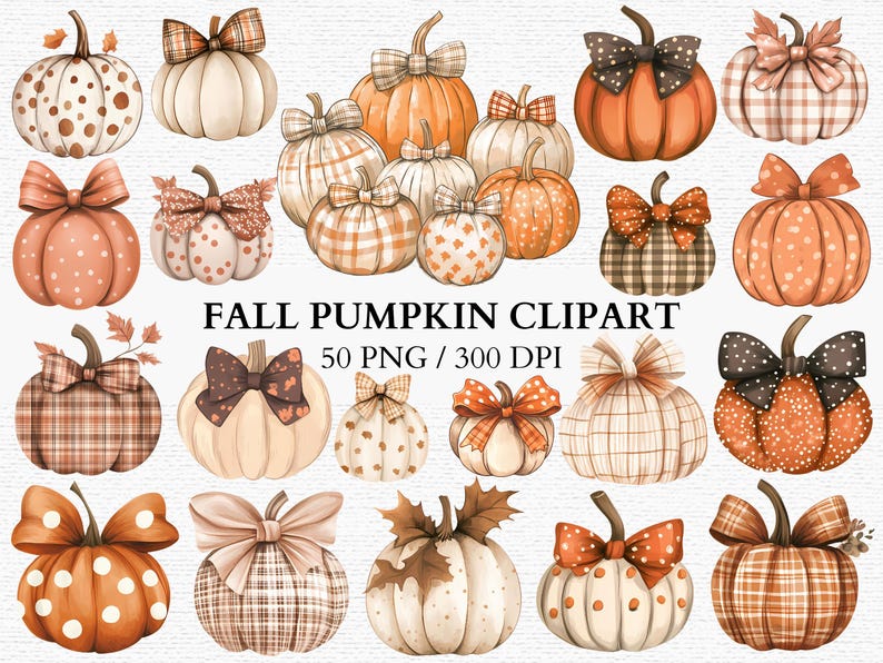 50 Set Fall Pumpkins Clipart PNG Autumn Watercolor Thanksgiving Art ...