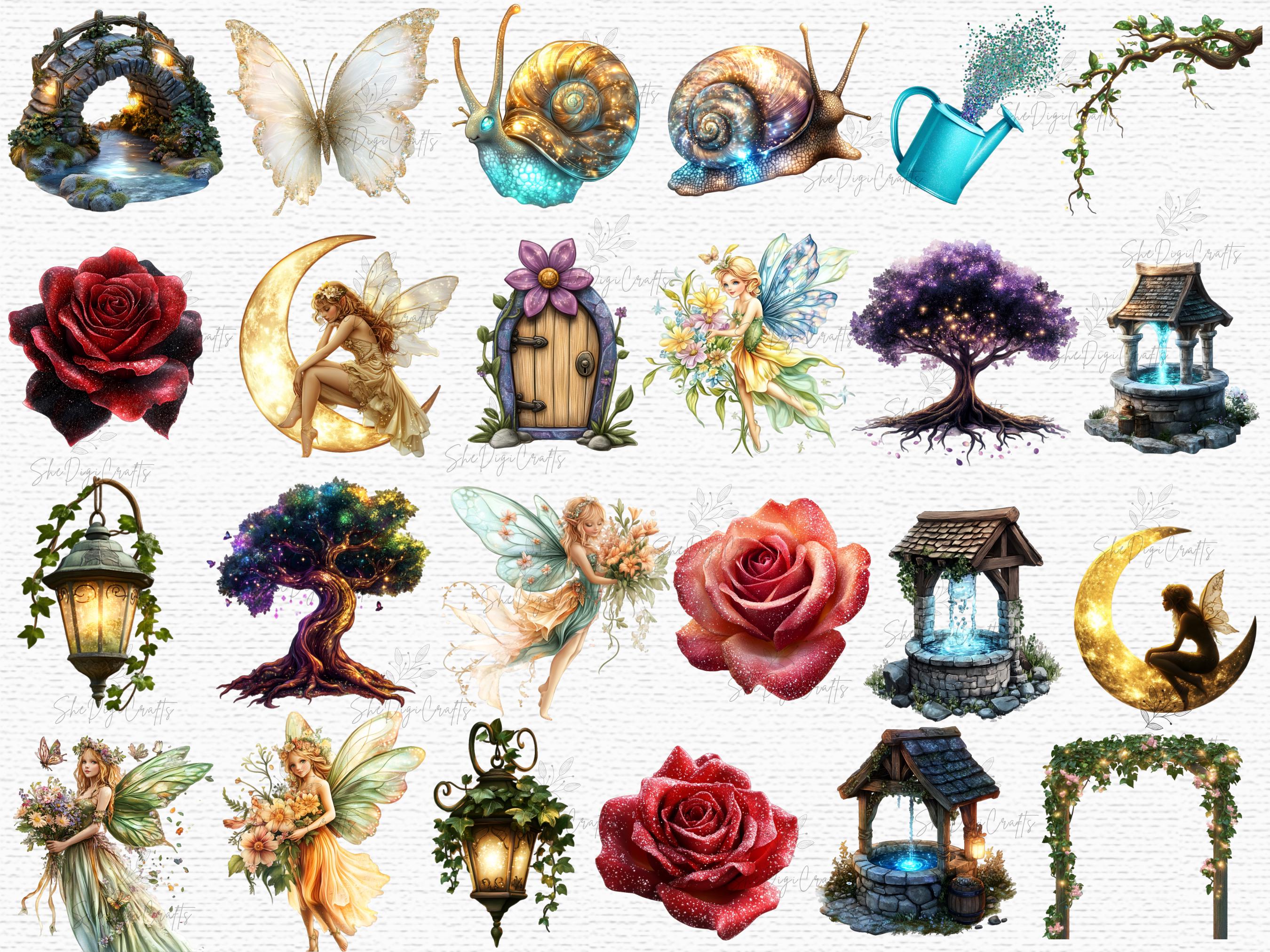 Fairy Tale Clipart Set PNG Fantasy Garden Magical Creatures Fairy ...