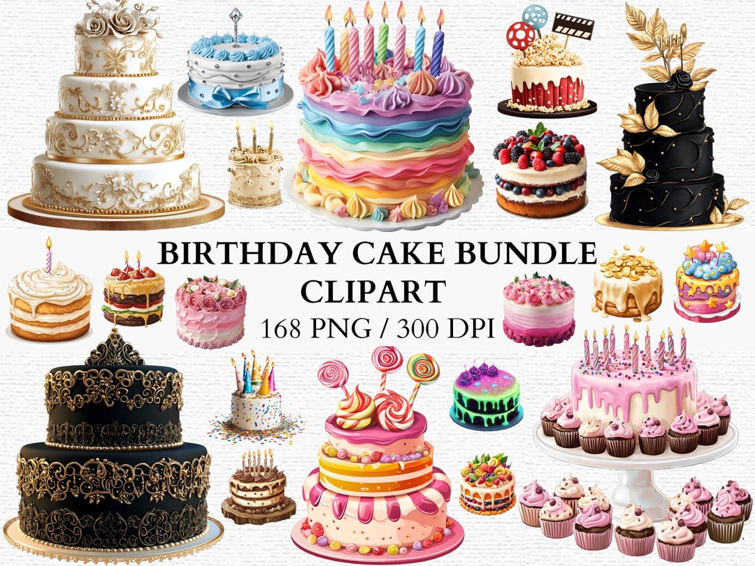 Birthday Cake Clipart Bundle Png Pastel Wedding Cake Clipart Gold ...