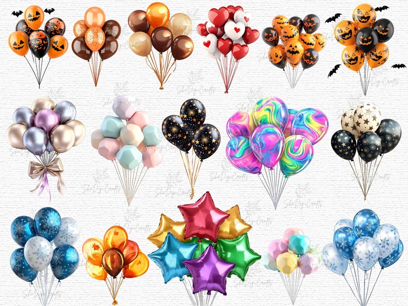 Balloon Clipart Bundle Party PNG Metallic Pastel Balloons Birthday ...