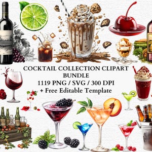 1000+ Watercolour Cocktail Clipart Bundle Signature Cocktail Alcohol Illustrations Non Alcoholic Drinks Fruit Garnishes Commercial Use