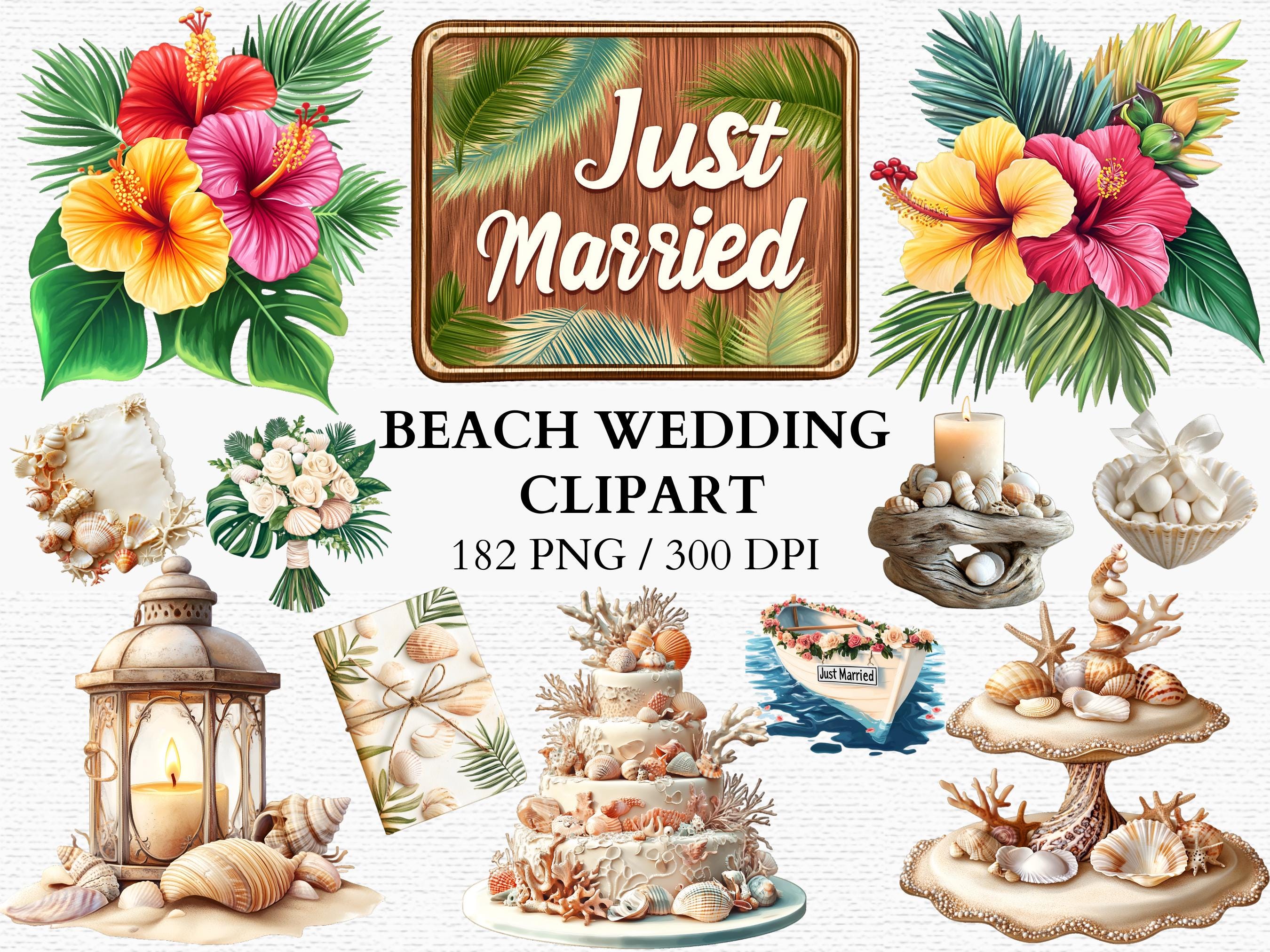 Tropische Hochzeit am Strand Clipart Elegante Küsten Hochzeit Elemente Scrapbooking Event Planung Strand Themed Hochzeit Design Dekorationen