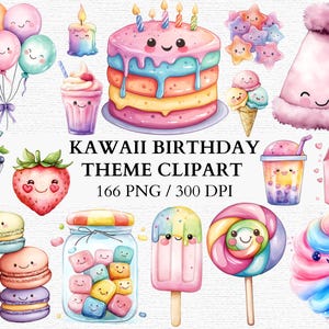 Pastell Kawaii Themed PNG Clipart Set mit Pastellfarbenen Desserts, Niedlichen Geschenkboxen und Bunten Dekorationen für Fröhliche Feiern