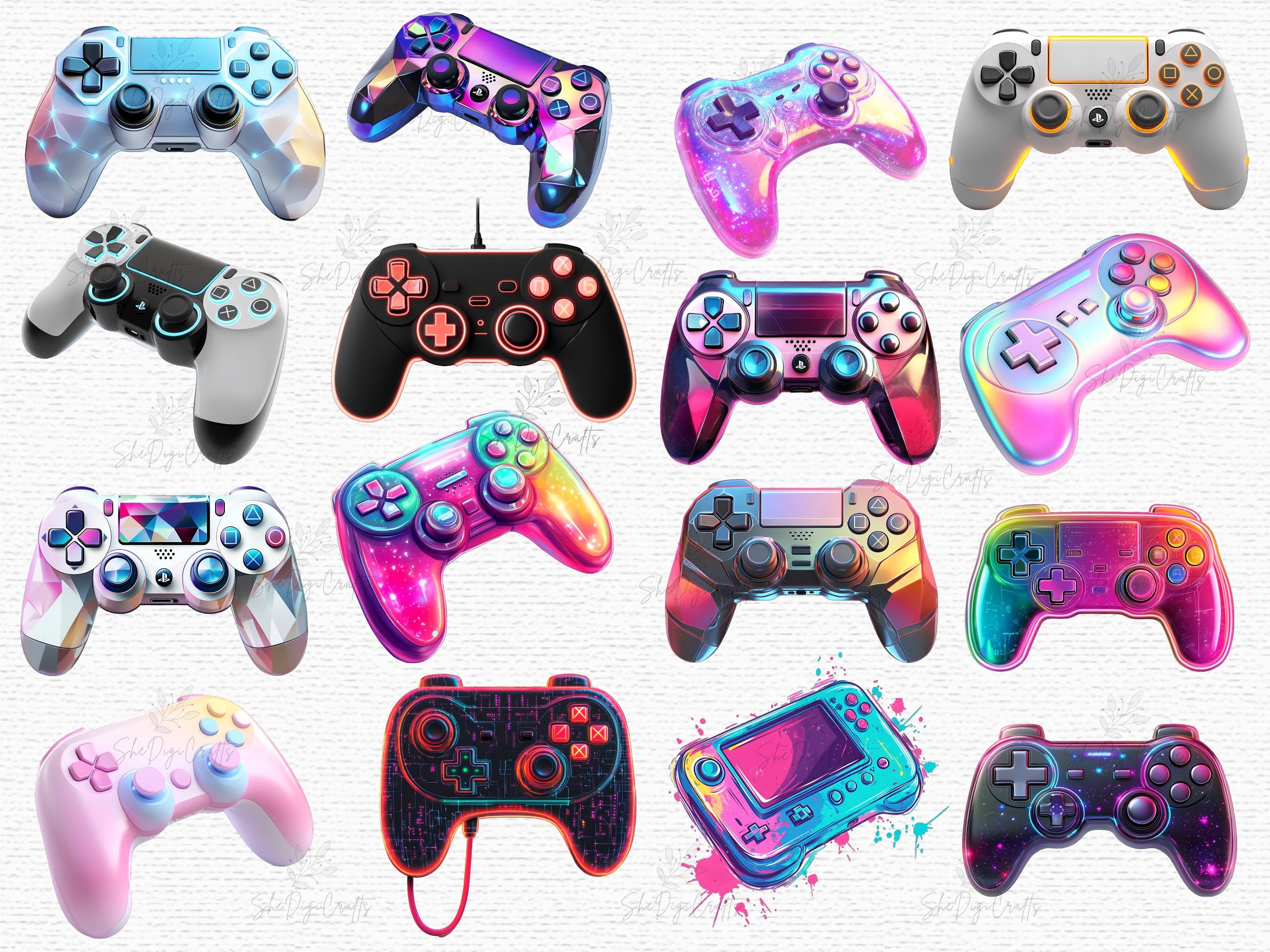 Colorful Neon Gaming Controller Clipart Bundle Png, Modern Gamer Art ...