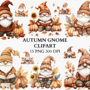Gnome citrouille PNGs Clipart automne Gnomes d'action de grâces d'automne pour sublimation graphiques confortables de récolte citrouille clipart pour tasses cartes autocollants