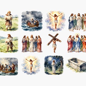 New Testament Clipart PNG Bundle, Watercolor Jesus Bible Scenes ...
