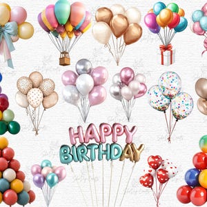 Balloon Clipart Bundle Party PNG Metallic Pastel Balloons Birthday ...
