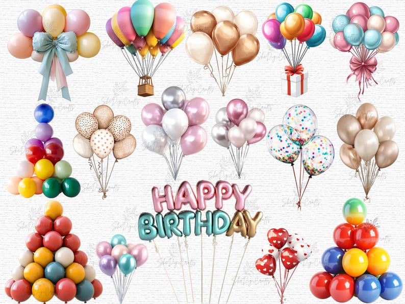 Balloon Clipart Bundle Party PNG Metallic Pastel Balloons Birthday ...