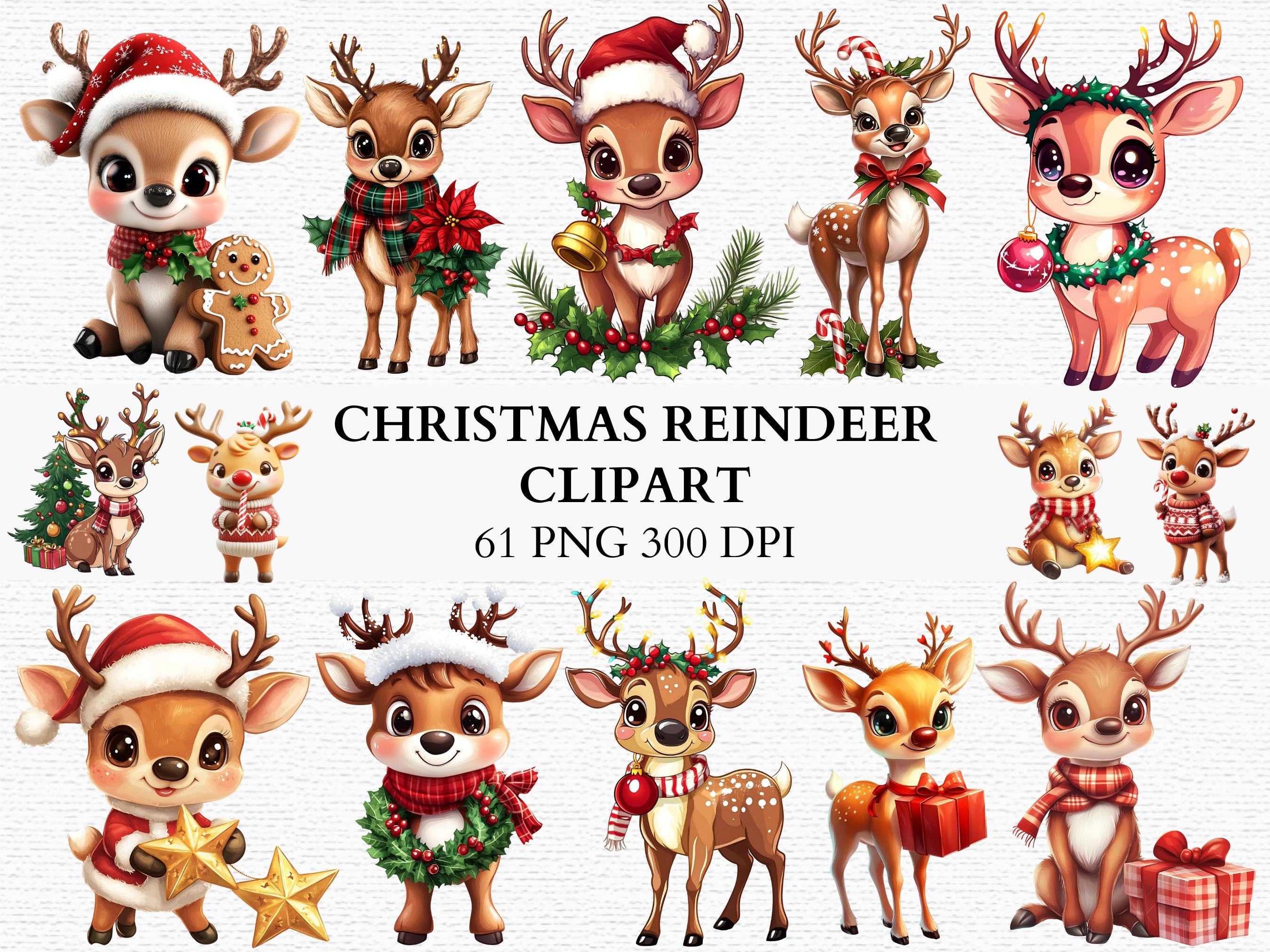 クリスマスのトナカイのクリップアートバンドル61 PNGデジタル