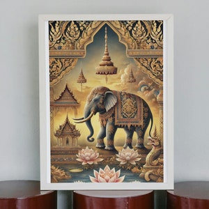 Thai Elephant Art Print - Traditional Art Print - Cultural Art Poster - Elephant Poster - Travel Poster - Wall Decoration - Thailand Art