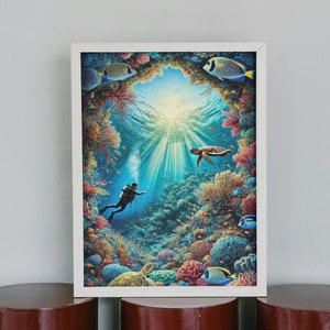 Scuba Diving Poster - Wall Poster Adventure - Outdoor Art Print - Sea Diving - Nature Print -Travel Poster - Wall Decoration - Ocean - Coral