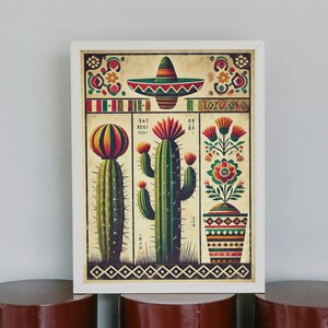 Vintage Kaktus Druck - Mexikanische Wand Poster - Traditionelle Kunst Druck - Lateinische Kultur - Lebendige Druck - Reise Poster - Wand Dekoration Mexiko