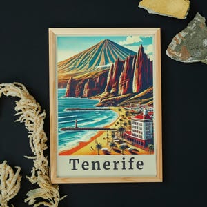 Tenerife Poster - Spain Print - Tenerife Travel - Canary Islands Poster - Wall Art - Illustration - Vintage - Landscape Print - Mount Teide