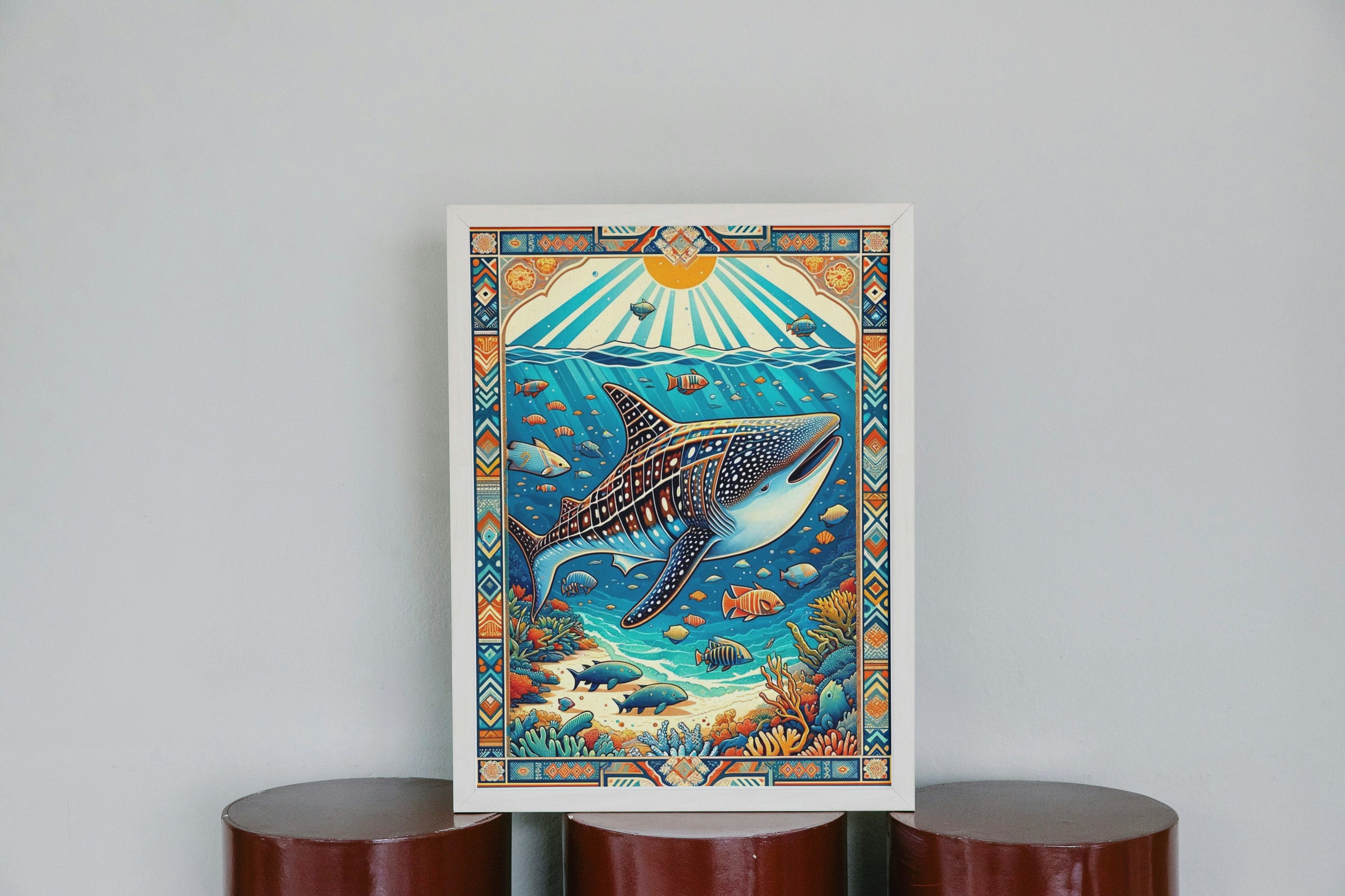 Whale Shark Art Print Wall Poster Ocean Traditional Art Cultural Art ...