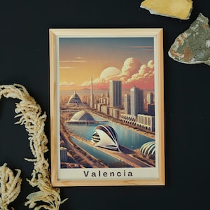 Valencia Poster - Spain Print - Valencia Travel - City of Arts Art - Illustration - Vintage - Cityscape Print - Mediterranean Décor - Art