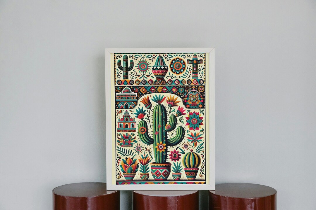 Vintage Cactus Print Mexican Wall Poster Traditional Art Print Latin ...