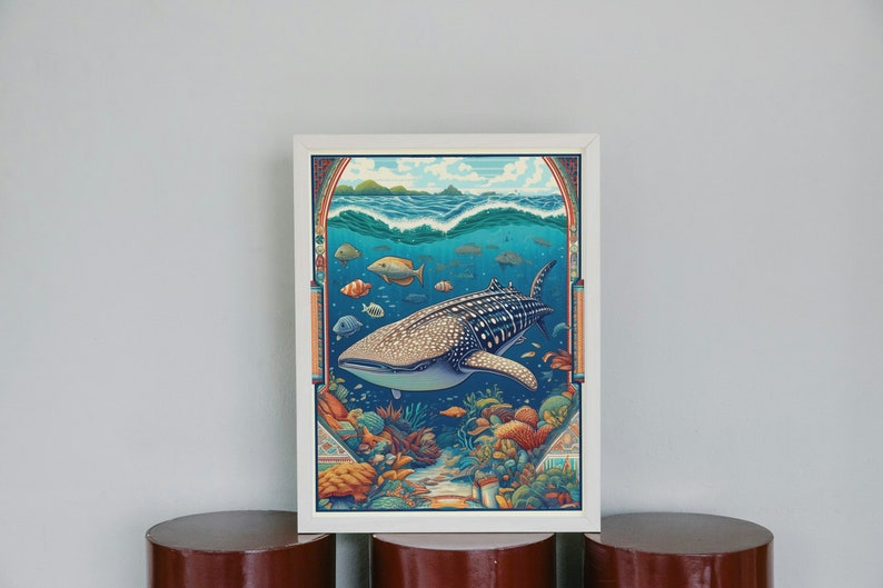 Whale Shark Art Print Wall Poster Ocean Traditional Art Cultural Art ...