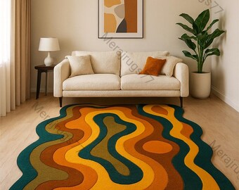 Alfombra retro hecha a mano con mechones – Alfombra abstracta con estilo moderno