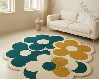 Alfombra con forma de flor, alfombra floral con mechones, alfombra de lana tejida a mano, alfombra para habitación infantil, decoración estética para sala de estar, alfombra moderna personalizada