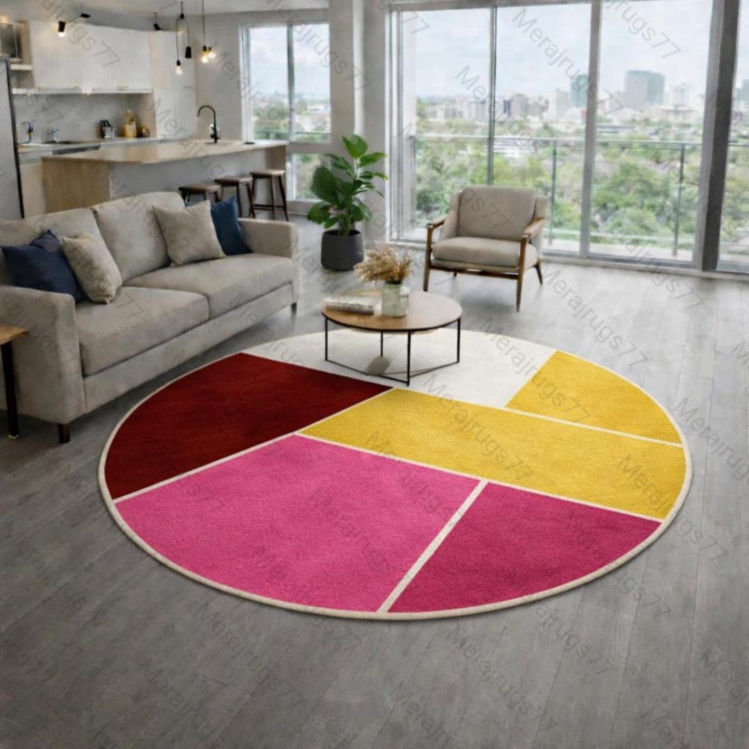 Handmade Round Color Block Wool Rug, Modern Geometric Circle Carpet in ...