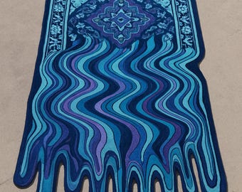 Blue Wave Tufted Wool, Abstract Drip, Ocean Inspired Carpet, Modern Artistic, Melting Effect Area, Handmade Tufted Rug