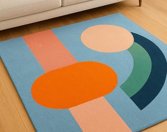 Handmade Abstract Geometric Rug – Modern Colorful Tufted Carpet