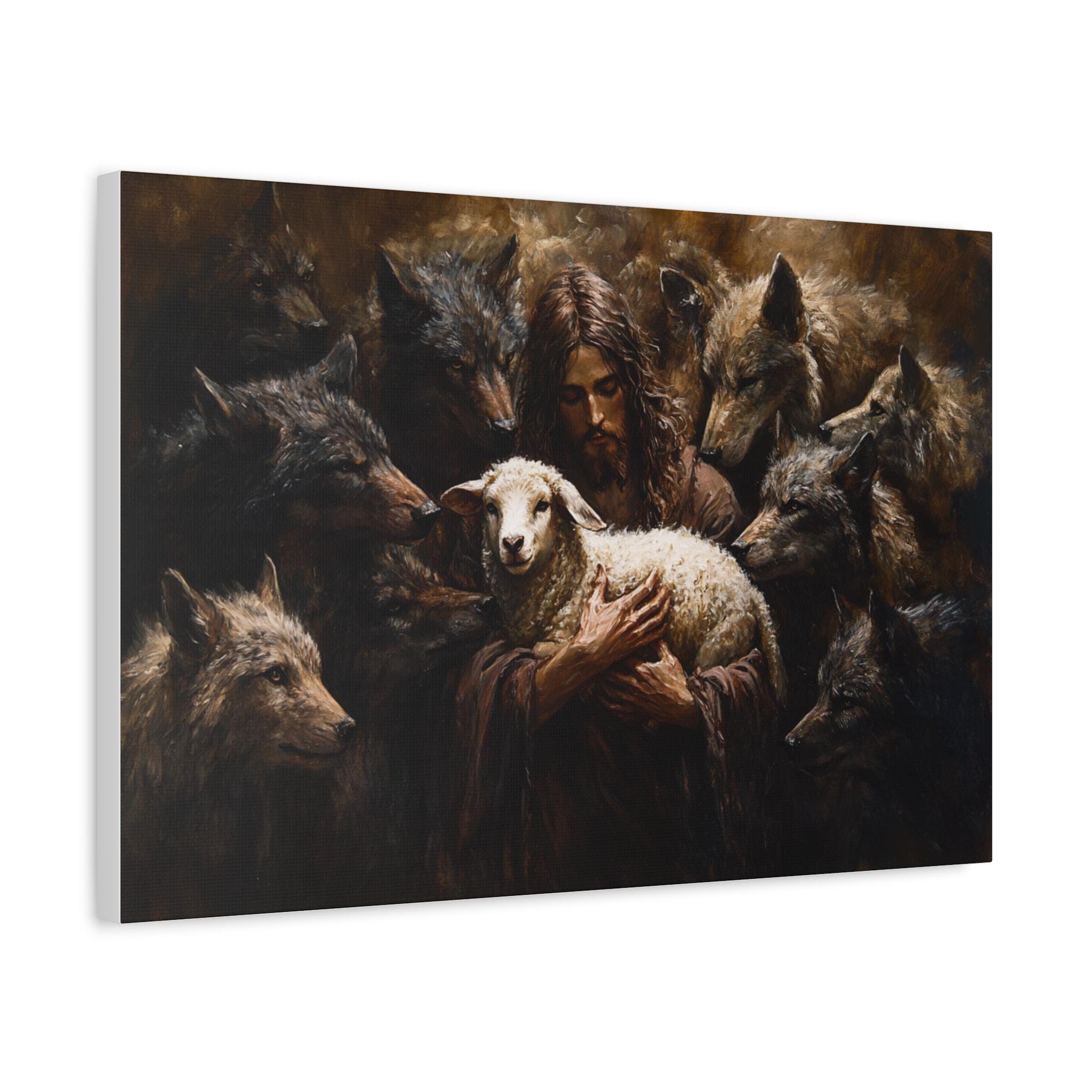 Jesus Holding the Lamb Canvas Print, Religious Wall Art, Christian Home Decor, Gentle Shepherd Painting, Framed and Ready to Hang