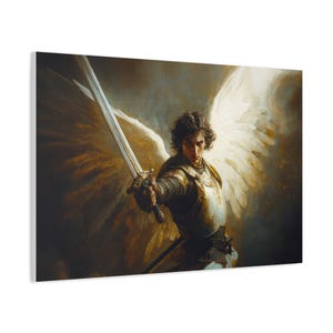 St. Michael Archangel Canvas Print, Religious Wall Art, Christian Home Decor, Divine Protector Painting, Framed and Ready to Hang