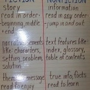 Fiction vs Nonfiction Anchor Chart Reading Skills Classroom Learning Teacher Resource Poster 1st 2nd 3rd 4th 5th 6th Grade