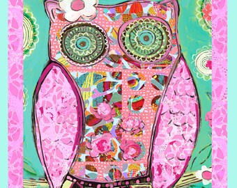 Pink Collage Owl Large Block