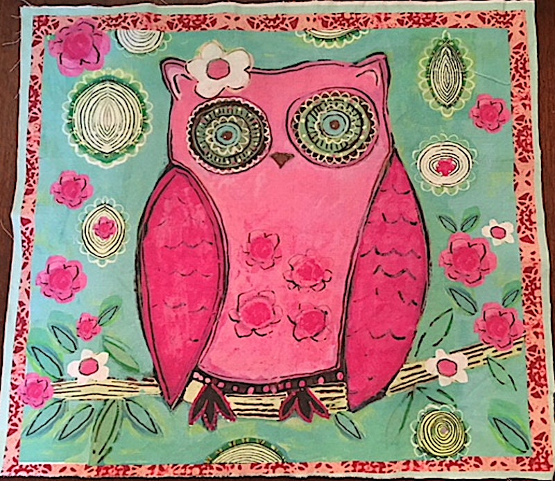 Pink Owl fabric block
