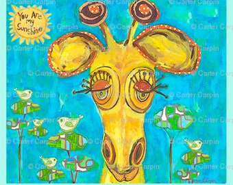 Giraffe Large block on fabric great for a pillowcase