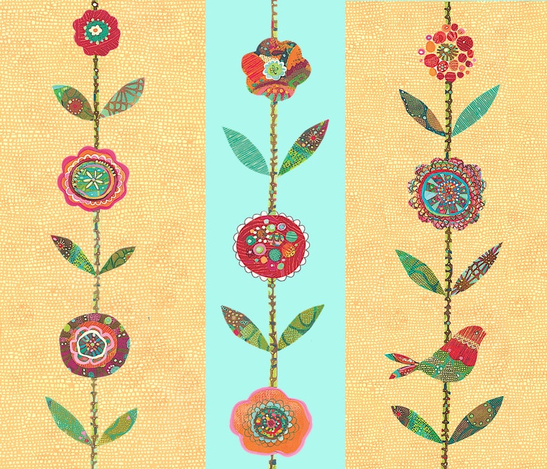 Flower Chain blue and yellow stripe fabric image 1