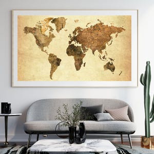Vintage World Maps, World Map, World Art Map, Antique Style Map, World Art Print, Vintage Art 24x36 Inch