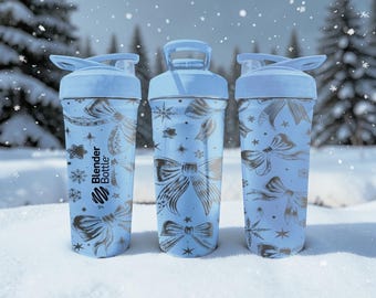 Elegante vaso mezclador con lazo – Lazo de cinta grabado – 24 oz – Acero inoxidable con aislamiento – Bonito regalo de invierno