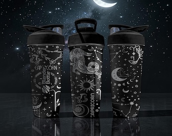 Copo Shaker BlenderBottle do Zodíaco de Capricórnio – Revestimento com Astrologia de Capricórnio Gravado – Aço Inoxidável 710ml – Presente de Horóscopo para Capricórnio