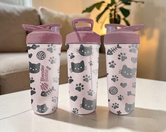 Vaso mezclador con diseño de gato – Envoltorio con estampado de pez y pata de gato grabado – Acero inoxidable aislado de 24 oz – Regalo para amantes de los gatos