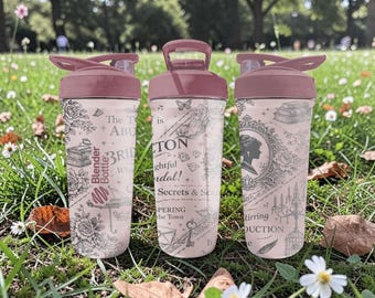 Copo Shaker BlenderBottle com Estilo Regência – Revestimento Vintage Romântico Gravado – Aço Inoxidável Térmico de 710ml – Presente para Amantes de Livros