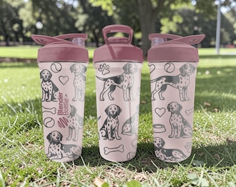 Dalmatian BlenderBottle Shaker Cup – Engraved Spotted Dog Wrap – 24oz Insulated Stainless Steel – Puppy Lover Gift